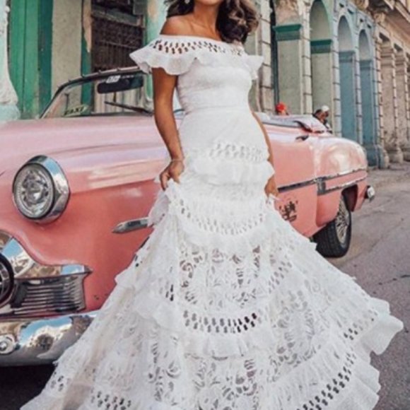 Maternity Off-The-Shoulder Ruffle Maxi Dress - Picture 1 of 6